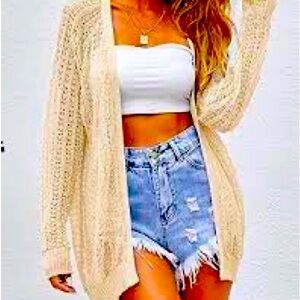 BY VICI BOUTIQUE NATURAL CROCHET OPEN LONG SLEEVE WITH POCKETS CARDIGAN!